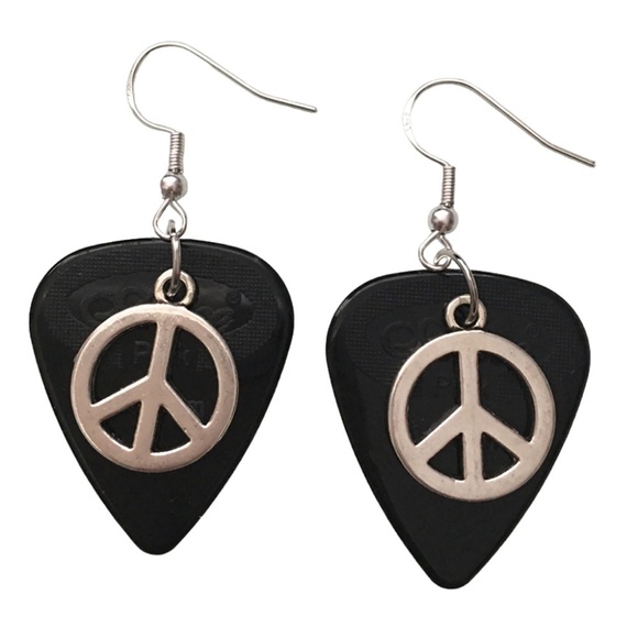 HAND Crafted Earrings Recycled Guitar Picks Seeking Peace in a Dark World - Picture 1 of 7